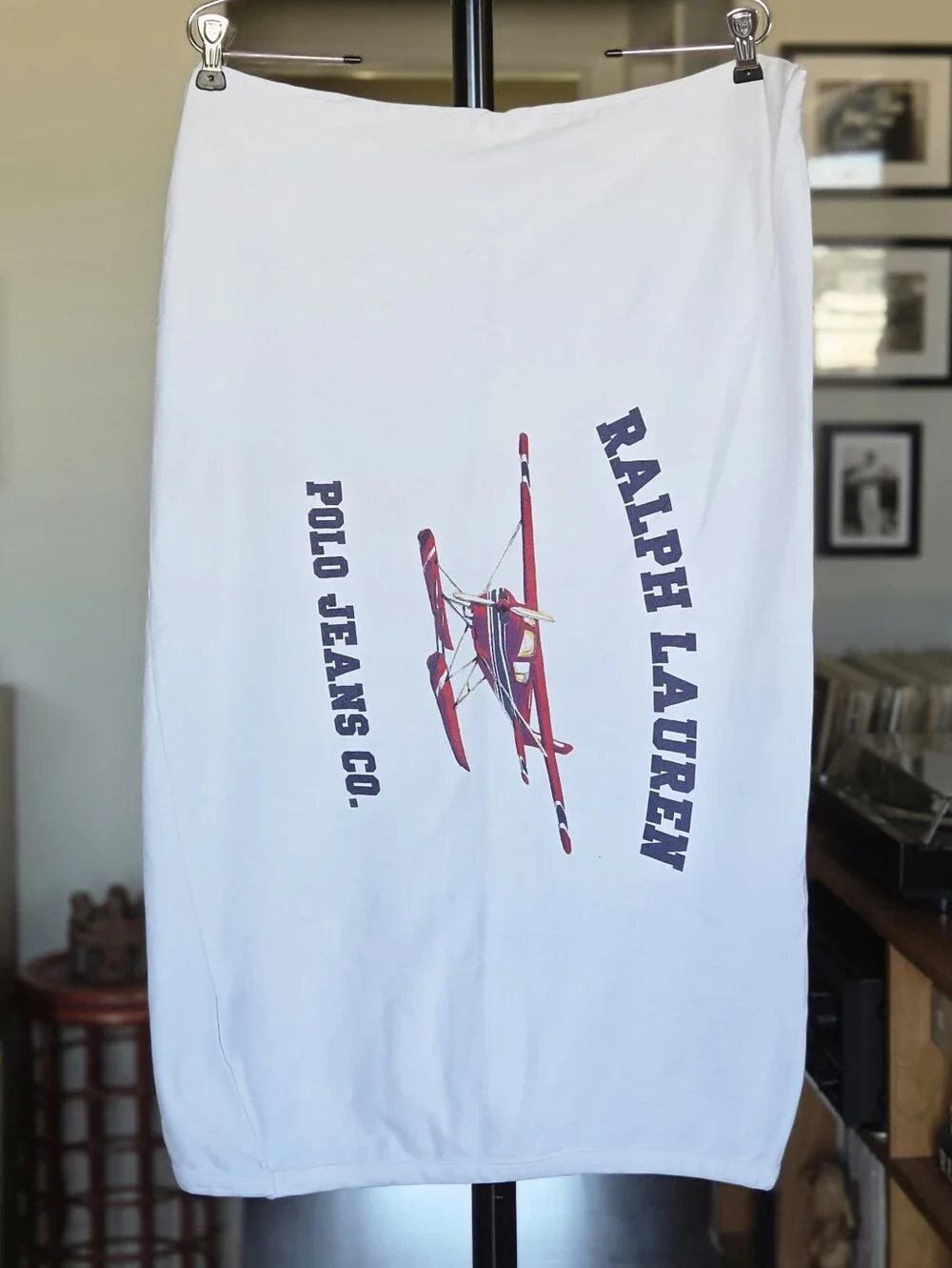 Ralph Lauren VTG 90s White Jersey Cotton Standard Pillowcase with Airplane